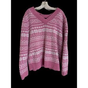 Reference Point New York Womens Sweater Size 1X Pink Preppy Style